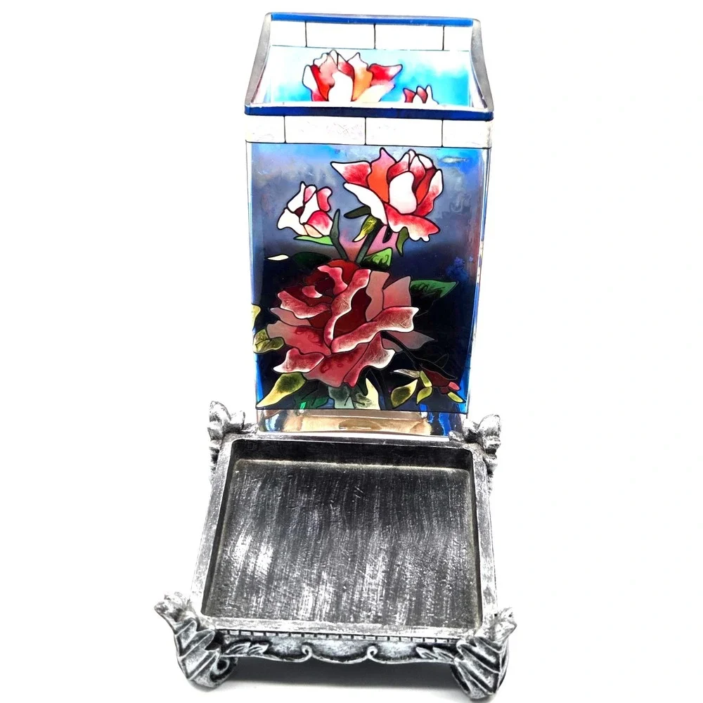 Amia‎ Studio Hand Painted Candle Holder Stained Glass  Roses Floral Cottage Core